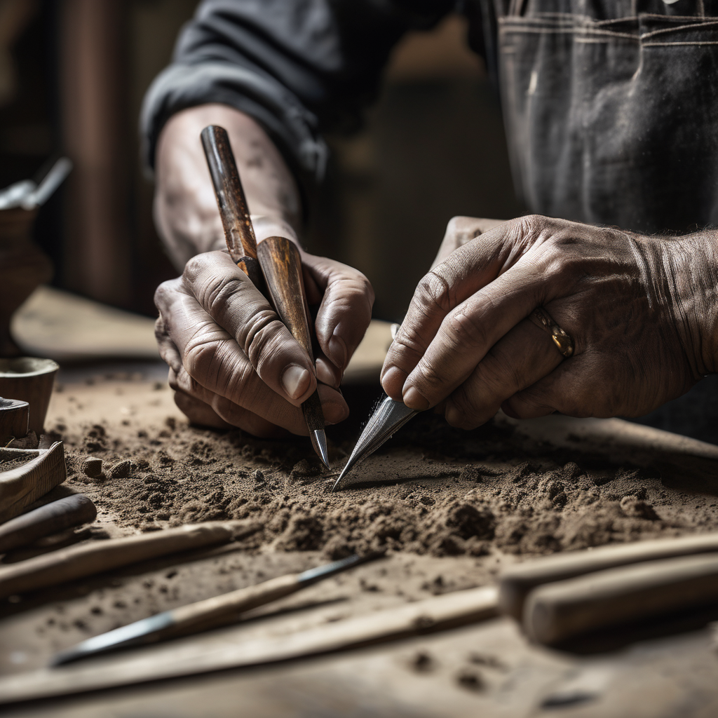 Close-up of skilled hands demonstrating careful crafting technique with precision and focus